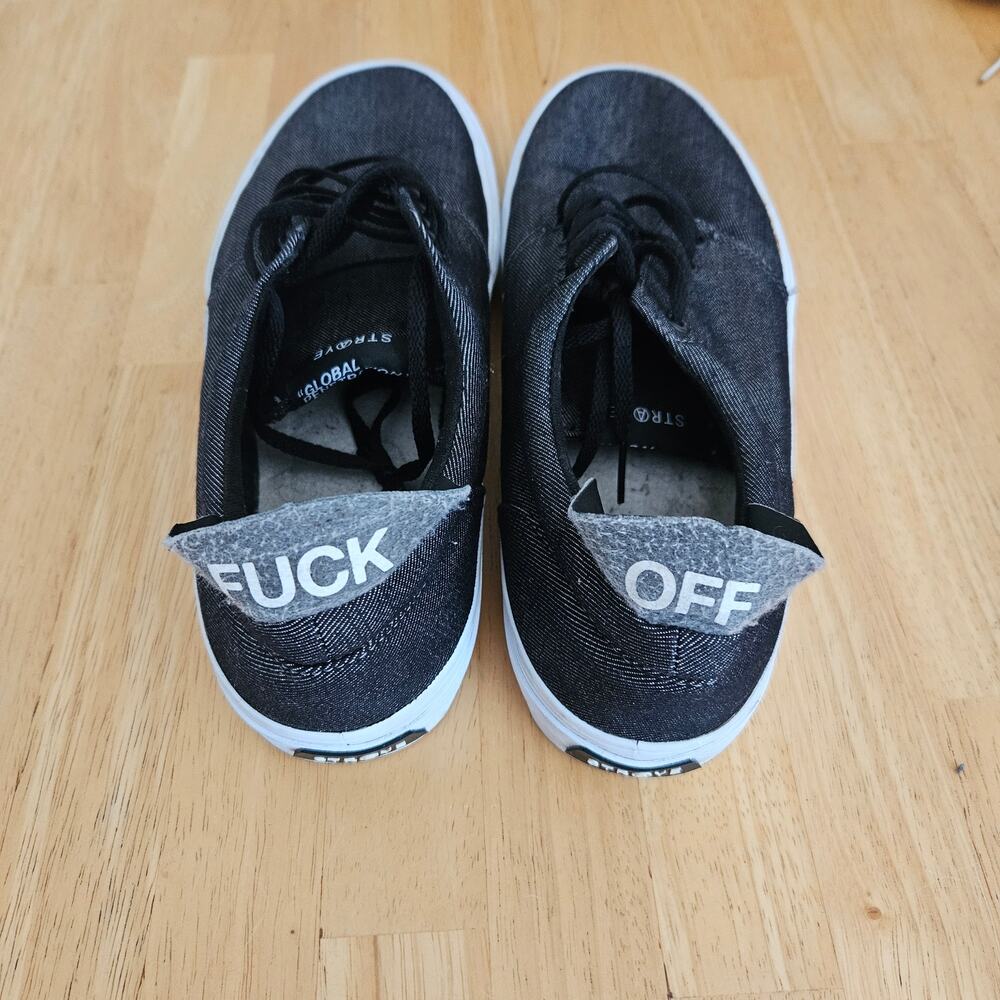 Straye Logan Skate Shoes F*** Off Canvas Low Tops sz 12 Men 13.5 W NO INSOLES